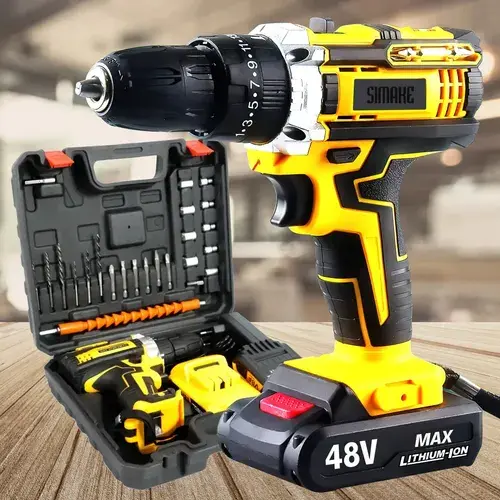Parafusadeira Furadeira C/ 2 Baterias Maleta Kit Completo Led Eixo Flexível Vários Níveis Torque Simake