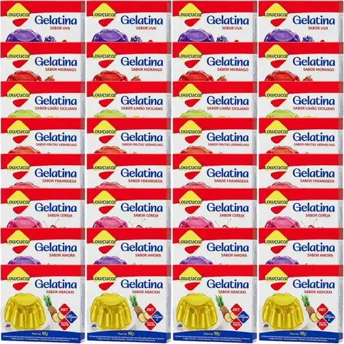 Mistura Gelatina Zero Açúcar 10g Sabores Variados Kit Com 32