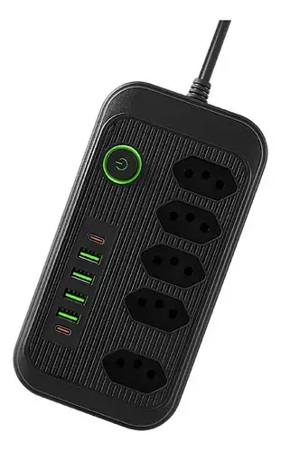 Extensão 5 Tomadas E 1 Pd 4 Usb Led Bivolt Power 127v/220v