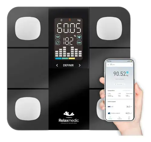 Balança De Bioimpedância Smart Visiox 4 sensores com APP Preta Relaxmedic