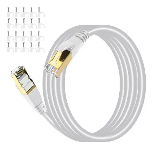 Cabo de rede Cat 8 Sftp 20m branco Rj45 Categoria 8