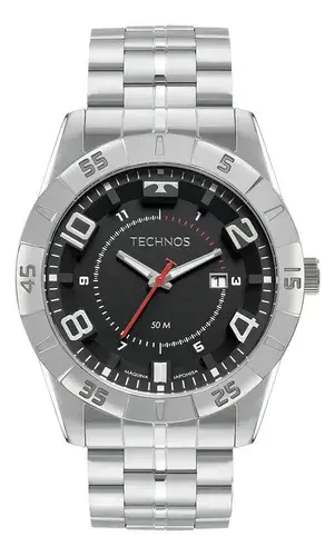 Relógio Technos Racer Masculino Prateado Analógico Quartzo 50M Fundo Preto