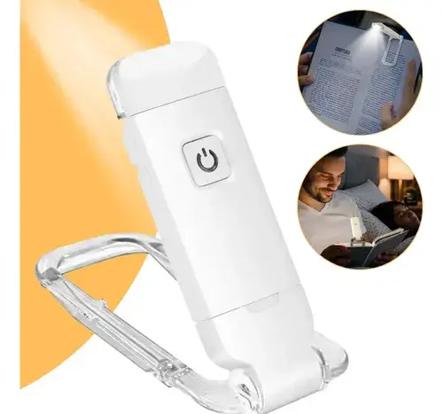 Luminária Luz Led Leitura Recarregável Clipe Livro Usb Noite Branco