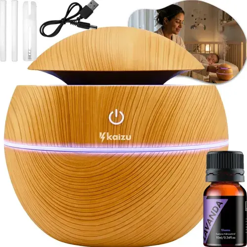 Umidificador De Ar Ambiente Kaizu Ultrassonico Usb Led + Essência 10ml Aromaterapia Quarto Sala Escritório