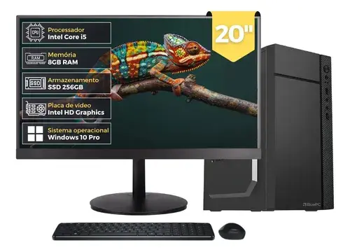 Computador Completo Flash, Intel Core i5 3470, RAM 8GB, SSD 256GB, Bivolt, Preto, Monitor 20" LED HDMI, Windows 10 Pro - BluePC DOE-0140FL