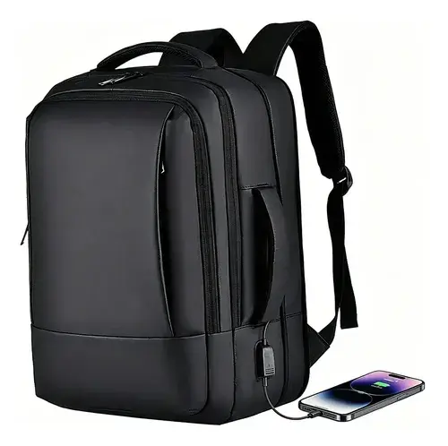 Mochila Dos Homens Com Faixa Impermeável Para Expansão Preto Liso