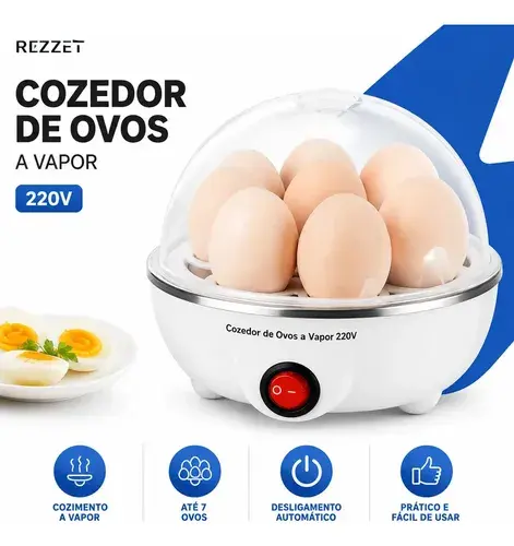 Cozedor Elétrico de Ovos Rezzet 7 Ovos Cozinha Legumes a Vapor Automático Panela Elétrica Vaporizador Cozedor de Alimentos com Desligamento Automático Cozinha Prática Rápida