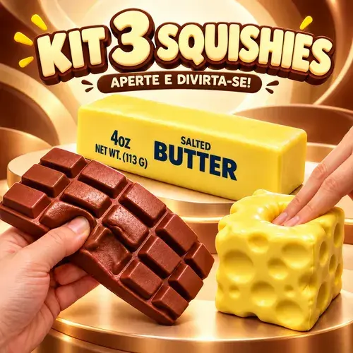Kit 3 Squishy Sensorial Antistress Manteiga Chocolate Queijo