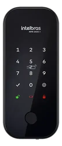Intelbras MFR 2020 V Fechadura Inteligente Sobrepor Acesso Biométrico Senha 100 Tags App Controle Remoto Cor Preta