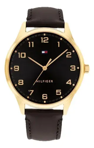 Relógio Tommy Hilfiger Th Essentials Masculino Em Couro Pret