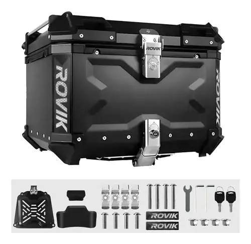 Baú Moto Top Case Traseiro 45 L + Base + Encosto Big Trail Cor Preto