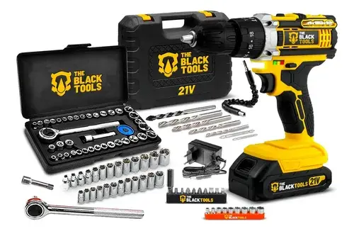 Parafusadeira E Furadeira De Impacto Tb-21pw 21v 3/8 The Black Tools Com Jogo De Soquetes 40 Peças