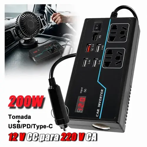 Inversor Automotivo Starlink Mini 12v Para 220v 200w 60hz Onda Senoidal Modificada Carregador Veicular Conversor Tomada Para Carro Com 4 Usb Pd Tomada De Carro Adaptador Tomada Veicular 12v Acendedor