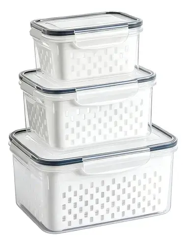 Kit 3 Organizadores Geladeira Alimentos Vegetais Com Tampas