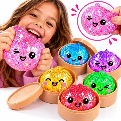 Bola Squishy Grande Com Glitter Brinquedo Macio Sensorial
