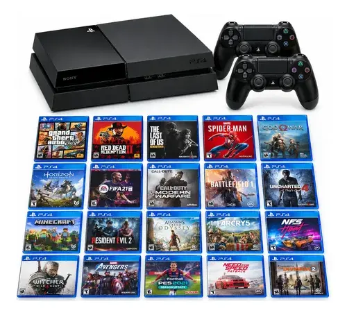 Ps4 Playstation 4 Com Mais De 20 Jogos E 2 Controles