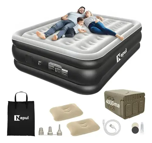 Colchão Inflável Queen Nepul Duplo Com 2 Travesseiro Inflável NE-999 cor Cinza