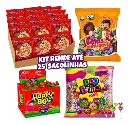 Kit Rende 25 Sacolinhas Pipoquinha Bala Pirulito Chiclete