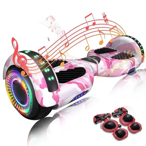 Hoverboard Skate Elétrico 6.5 Polegadas Com Led E Bluetooth Camuflado Rosa