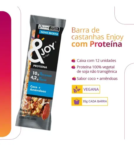 Barra De Nuts Ejoy Proteína Coco E Amêndoa 35g Caixa 12 Un