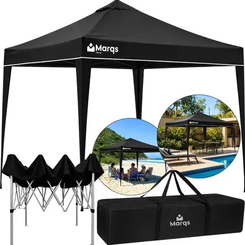 Tenda Gazebo Sanfonada Articulada Desmontavel 3x3 Metros Marqs Home Impermeavel Estrutura Aço Leve E Reforçada Proteção Solar Uv Chuva Vento Barraca Camping Praia Eventos Feira Carro Preto