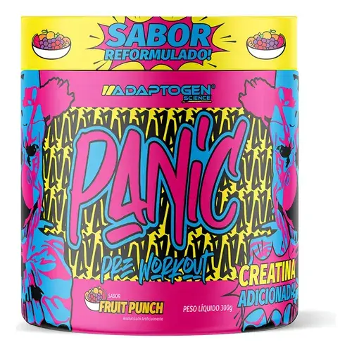 Suplemento Em Pó Adaptogen Science Panic Pré Treino com creatina Pote 300g Sabor Ponche de Frutas