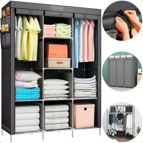 Guarda Roupa Dobrável Irsina Colmeia Cinza 8 Divisões 3 Portas Portátil