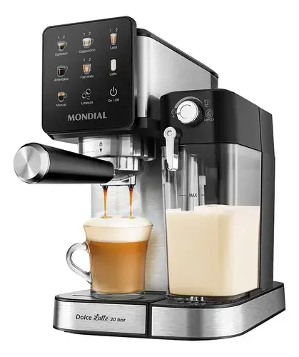 Cafeteira Espresso Automática Mondial Dolce Latte, 20Bar, 127V, Preto/Inox - CCL-01