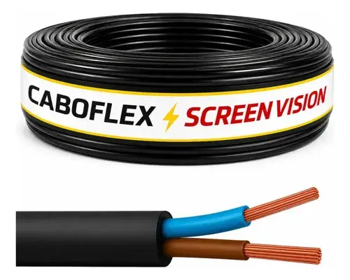 Fio Cabo Pp 4mm Flexivel 2x4mm 2 Vias Rolo 50 Metros Para Extensão Cor Preto Marca Screen Vision