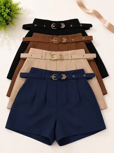 Kit 4 Short Feminino Social Cintura Alta P M G Gg