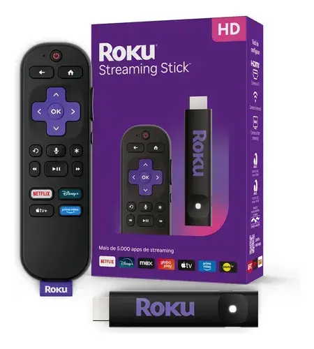 Roku Streaming Stick Para Tv Hd/fhd Controle Por Voz Preto De Voz