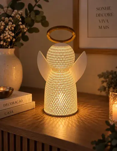 Anjo Natal Led Luminária Decorativa Mesa Presente 20cm