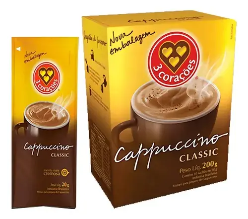 Café instantâneo cappuccino 3 Corações Cappuccino Classic sem glúten caixa 200g