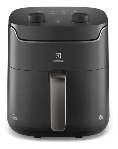 Air fryer Fritadeira Elétrica Electrolux sem oleo Rita Lobo 5,6L 8 receitas pré-sugeridas timer 60 minutos desligamento automático cesto removivel dupla camada antiaderente 1400W EAF40 Cinza