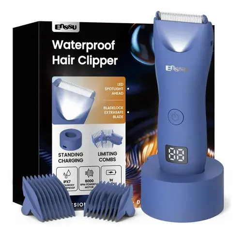 Enssu Aparador De Pelos Corporais Masculino Com Lâmina Segura e Base, Máquina de Barbear IPX7 À Prova d’Água