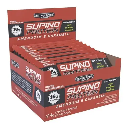 Caixa 9 Barras Proteína Supino Protein Max Amendoim E Caramelo 46g