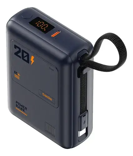 Power Bank 65w, 20000mah, Com Display Carregamento Rápido Power Para Celular Samsung E Motorola E iPhone, 2-saídas Com Cabo Embutido Tipo-c, Com Cabo Rápido(resistência À Tração Superalta), Cor Azul