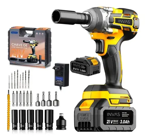 Chave de impacto e Parafusadeira 21V INVAS 2800 Rpm A bateria 3000mah