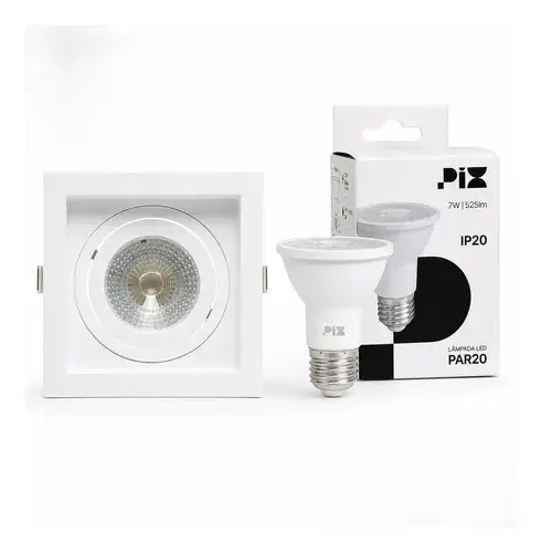 Kit 10 Embutido Par20 Quadrado Recuado + Lampada Led 7w