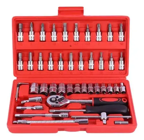 Kit Chaves Ferramentas Jogo Fenda Philips Catraca Soquete Allen 46 Peças Com Maleta Completa Manual Ideal Mecânico Manutenção Casa Carro Profissional Resistente Portátil Compacto Vermelho Hardline