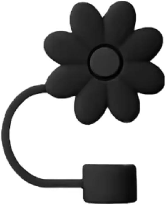 Tampa para Canudo Tampa Protetora de Silicone para Canudo Copo Stanley 10mm Higiene Praticidade para Seu Copo e Garrafa (Flor Preta)