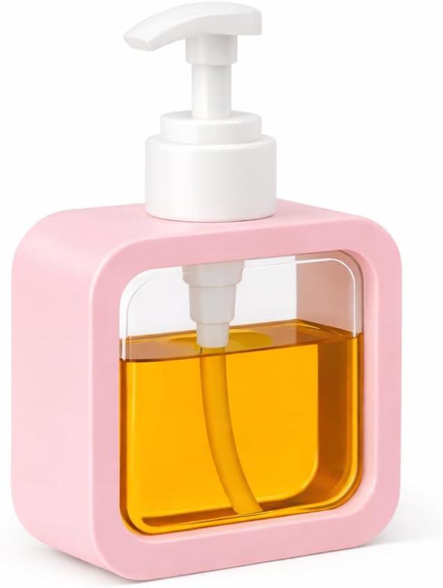 Dispenser de Sabonete Líquido 300 ml com Visor Transparente Branco-Rosa