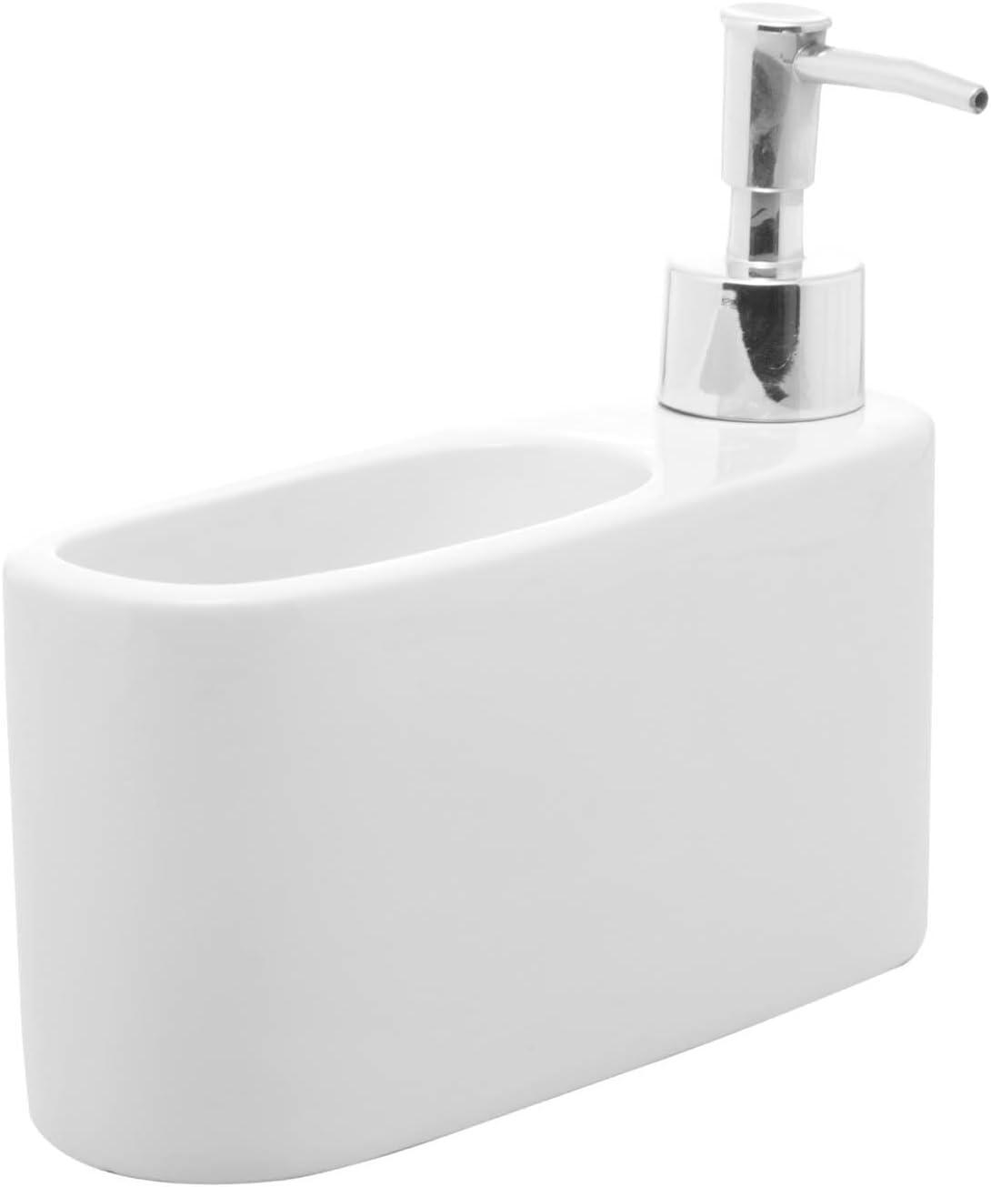 LYOR - Porta Detergente Líquido de Cerâmica com Suporte para Esponja Branco