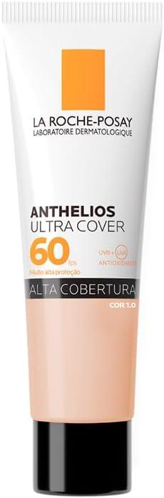 La Roche-Posay, Ultra Cover, Protetor Solar com Cor e Performance de Maquiagem, 12h de cobertura de base em uma única camada, Textura Fluida, Oil free, Toque Seco, FPS60, 30g