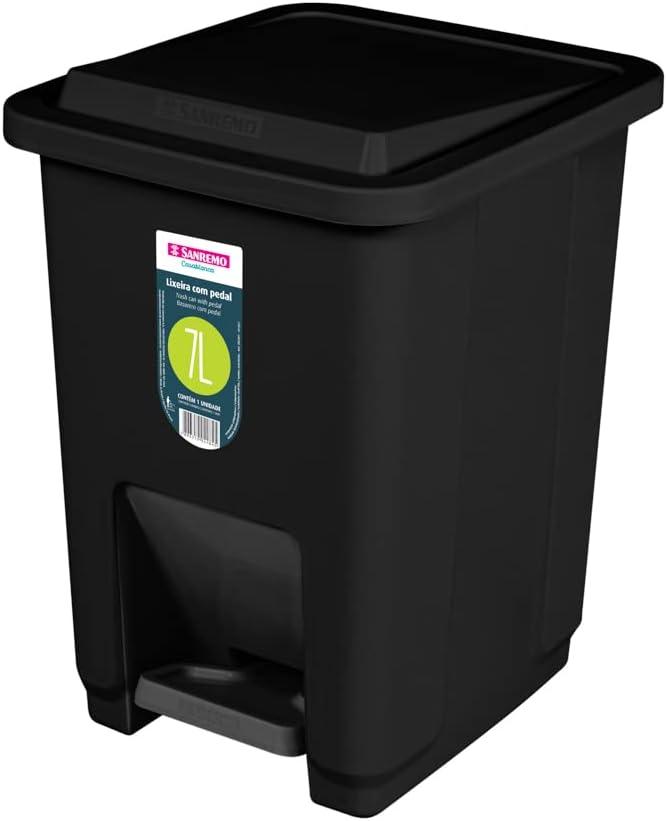 Sanremo - Lixeira Plástica Quadrada de 7 Litros com Pedal, Linha Casablanca