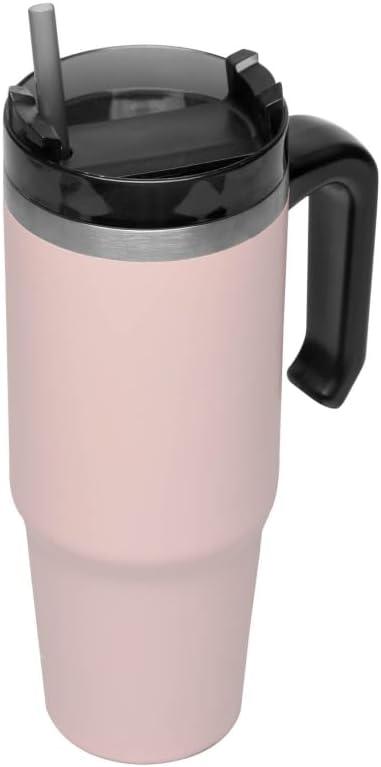 WOLFF - Caneca Térmica Parede Dupla Slimterm com Base Ergonômica e Canudo Rosa 890ml