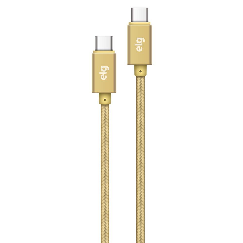 Cabo USB Tipo-C para Tipo-C, 1 Metro, Reforçado em Nylon, 3A, 15W, Conector Metálico, Dourado, TC2TCBG, ELG