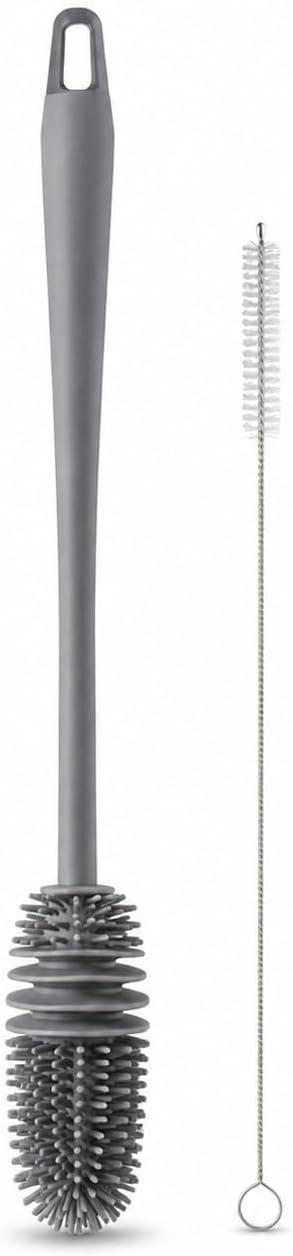 Kit Escova de Silicone para Garrafas 28cm com Escova para Canudos