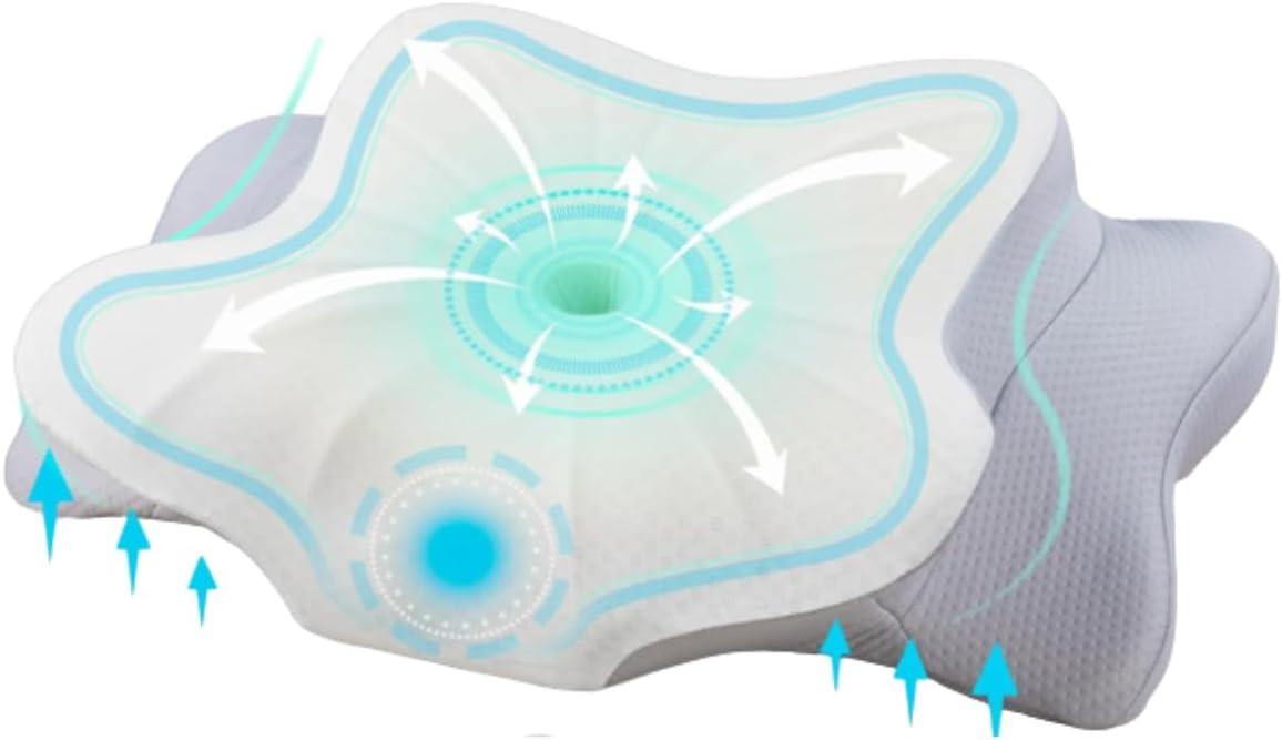 Travesseiro Cervical Ortopédico NASA com Carvão Ativado, Espuma Viscoelástica, Anti-ronco e Apneia, 60x30x13cm, Cinza com Branco