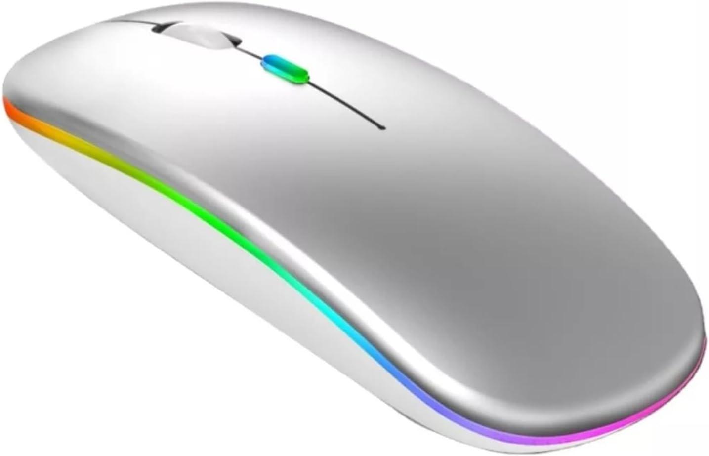 Mouse Bluetooth Recarregável sem Fio Dupla Conexão, e USB, Wireless Mouse compatível com iPhone, MacBook,iPad,Laptop,PC,Notebook, Tablet,Ergonômico, Premium (Prata)